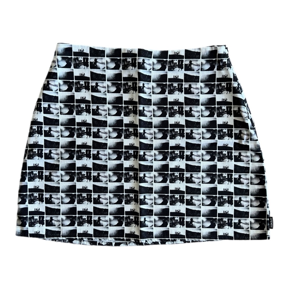 Afends Black and White Photo Graphic A-Line Mini Skirt | Hemp Cotton - S